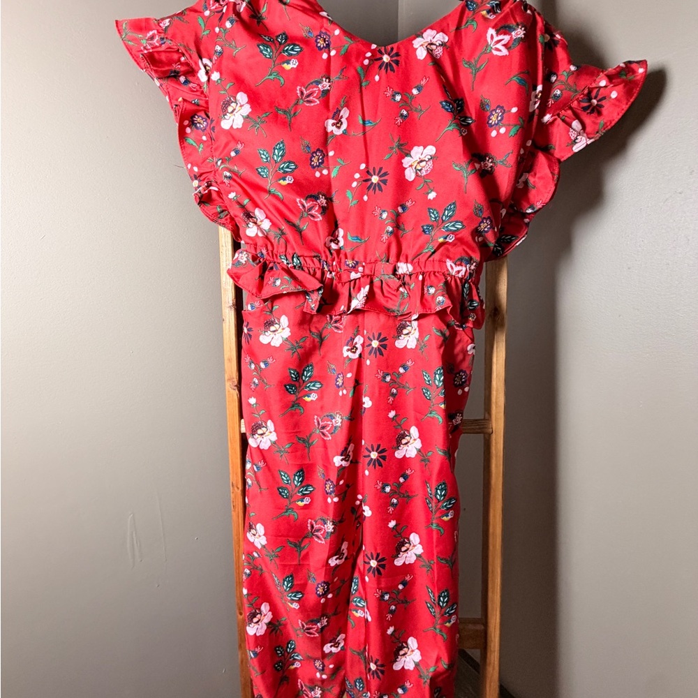 Janie and Jack Red Floral Ruffle Jumpsuit- NWT